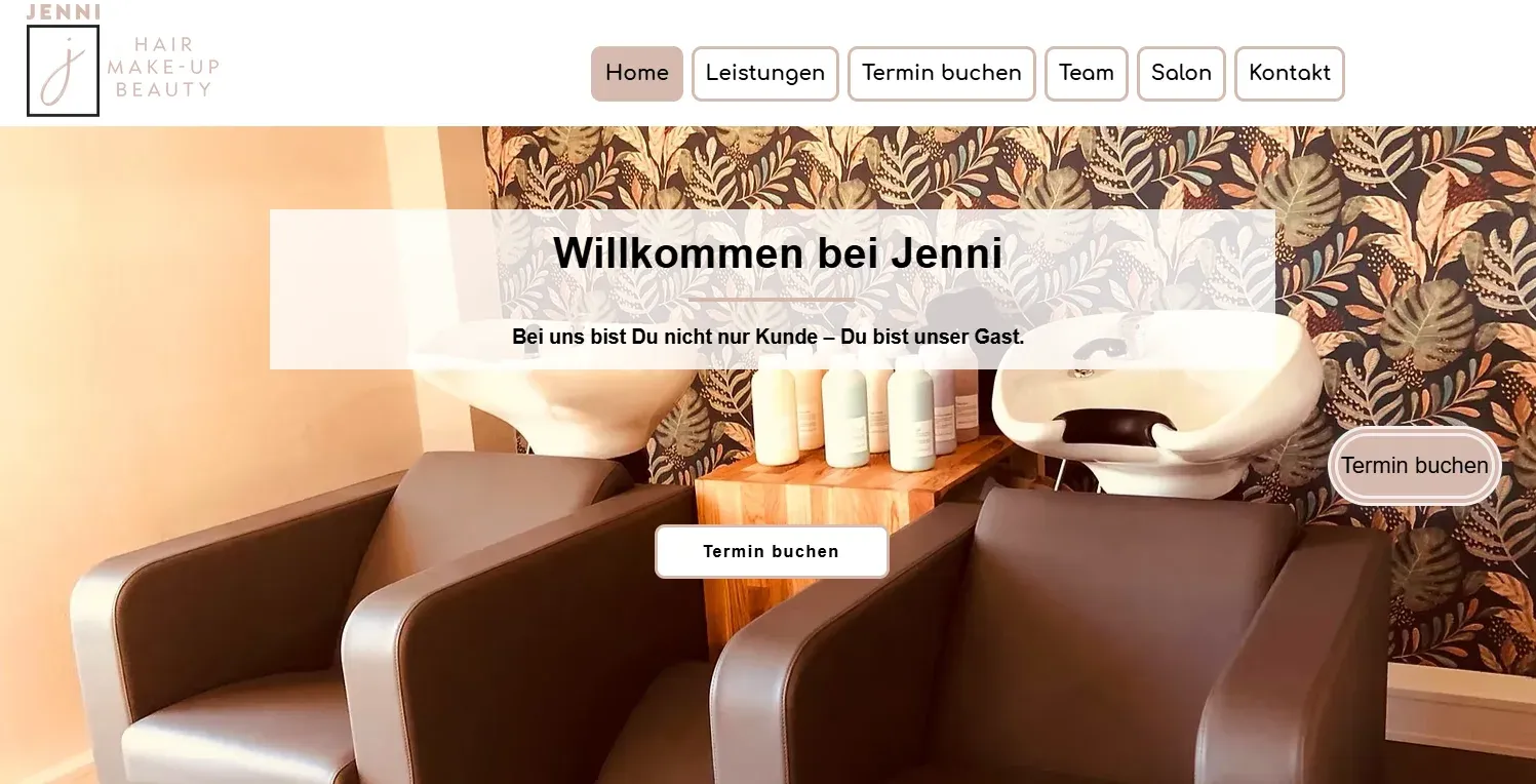 Startseite der Website des Friseursalons Jenni in Hürth